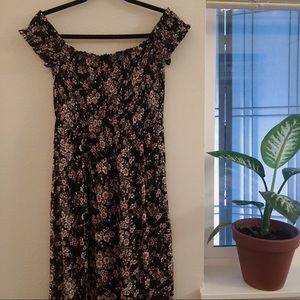 AE off the shoulder black floral maxi dress